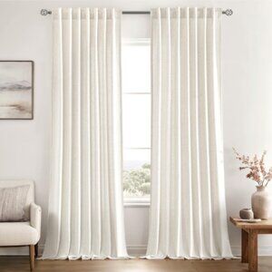 MIULEE Natural White Linen Curtains 52 x 90 Curtain Panels Drapes Semi Sheer NEW